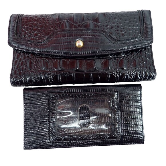 Brahmin Black Leather Credit Card Checkbook Photo Tri-Fold Wallet Mint! - Picture 12 of 15